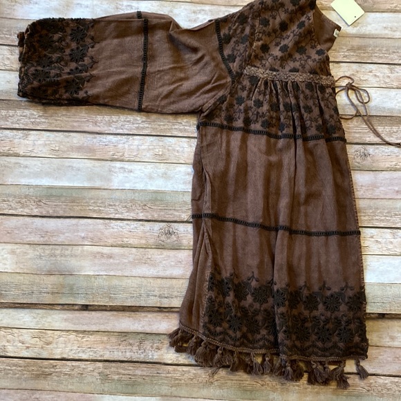 NWT Indigo Thread Co 1X overlay boho style brown with embroidery, acid wash look - Picture 8 of 11